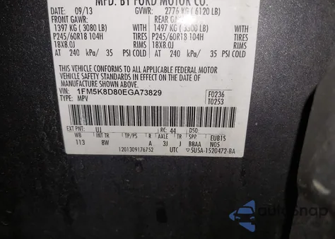 2014 Ford Explorer Xlt из США, поврежденный, VIN 1FM5K8D80EGA73829